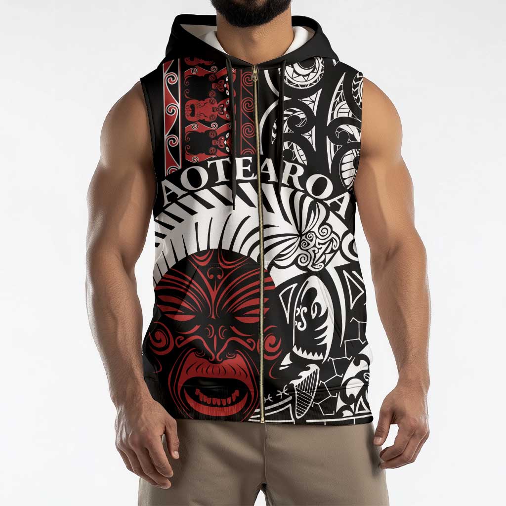Honour The Treaty New Zealand Personalised Sleeveless Zip Hoodie Toitu Te Tiriti Indigenous Maori Face - Aussie Hoodie