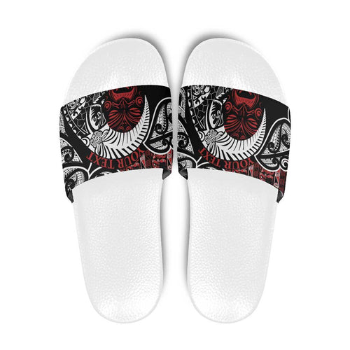 Honour The Treaty New Zealand Personalised Slide Sandals Toitu Te Tiriti Indigenous Maori Face - Aussie Hoodie