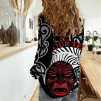 Honour The Treaty New Zealand Personalised Women Casual Shirt Toitu Te Tiriti Indigenous Maori Face