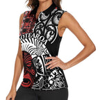 Honour The Treaty New Zealand Personalised Women Sleeveless Polo Shirt Toitu Te Tiriti Indigenous Maori Face