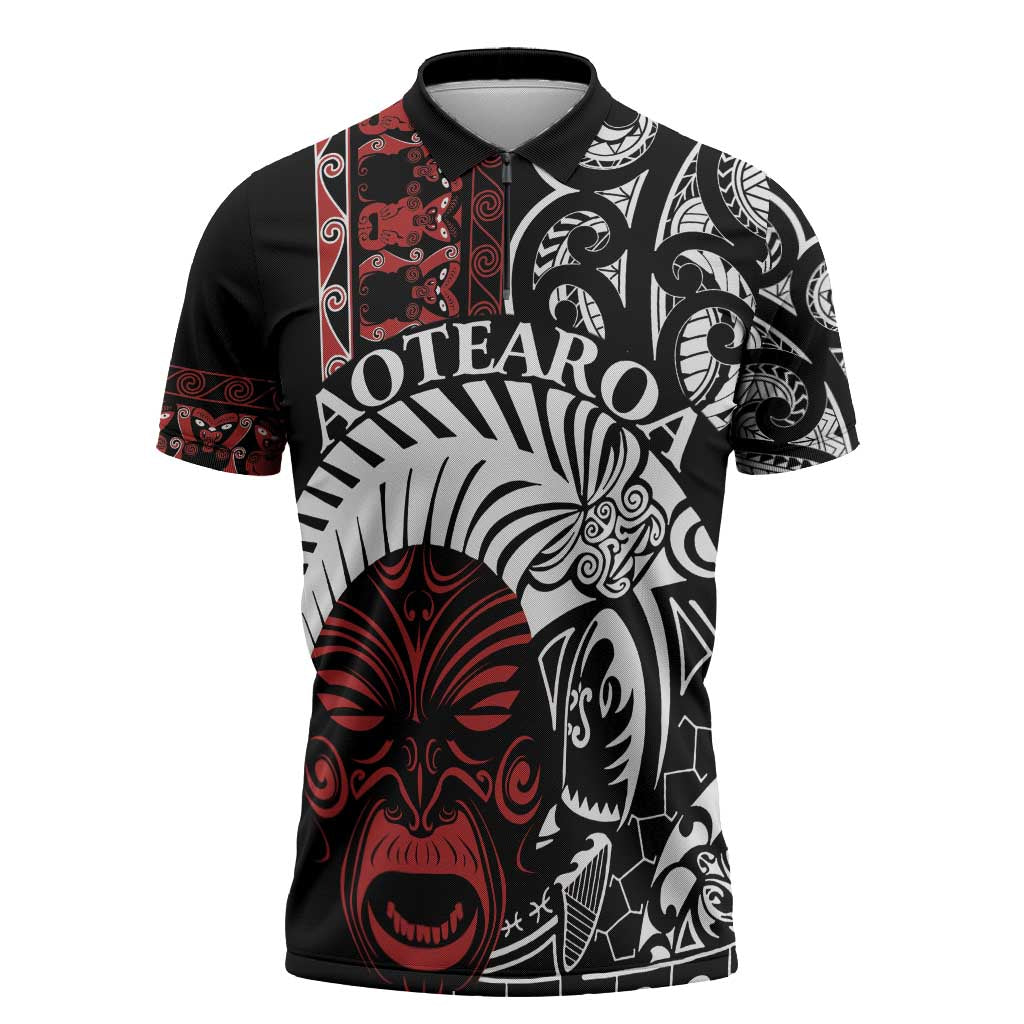 Honour The Treaty New Zealand Personalised Zipper Polo Shirt Toitu Te Tiriti Indigenous Maori Face - Aussie Hoodie