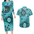 Heat Cricket Custom Couples Matching Long Sleeve Bodycon Dress and Hawaiian Shirt Australian Aboriginal