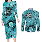 Heat Cricket Custom Couples Matching Long Sleeve Bodycon Dress and Long Sleeve Button Shirt Australian Aboriginal