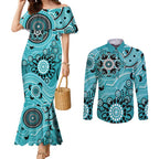 Heat Cricket Custom Couples Matching Mermaid Dress and Long Sleeve Button Shirt Australian Aboriginal