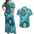 Heat Cricket Custom Couples Matching Off Shoulder Maxi Dress and Hawaiian Shirt Australian Aboriginal