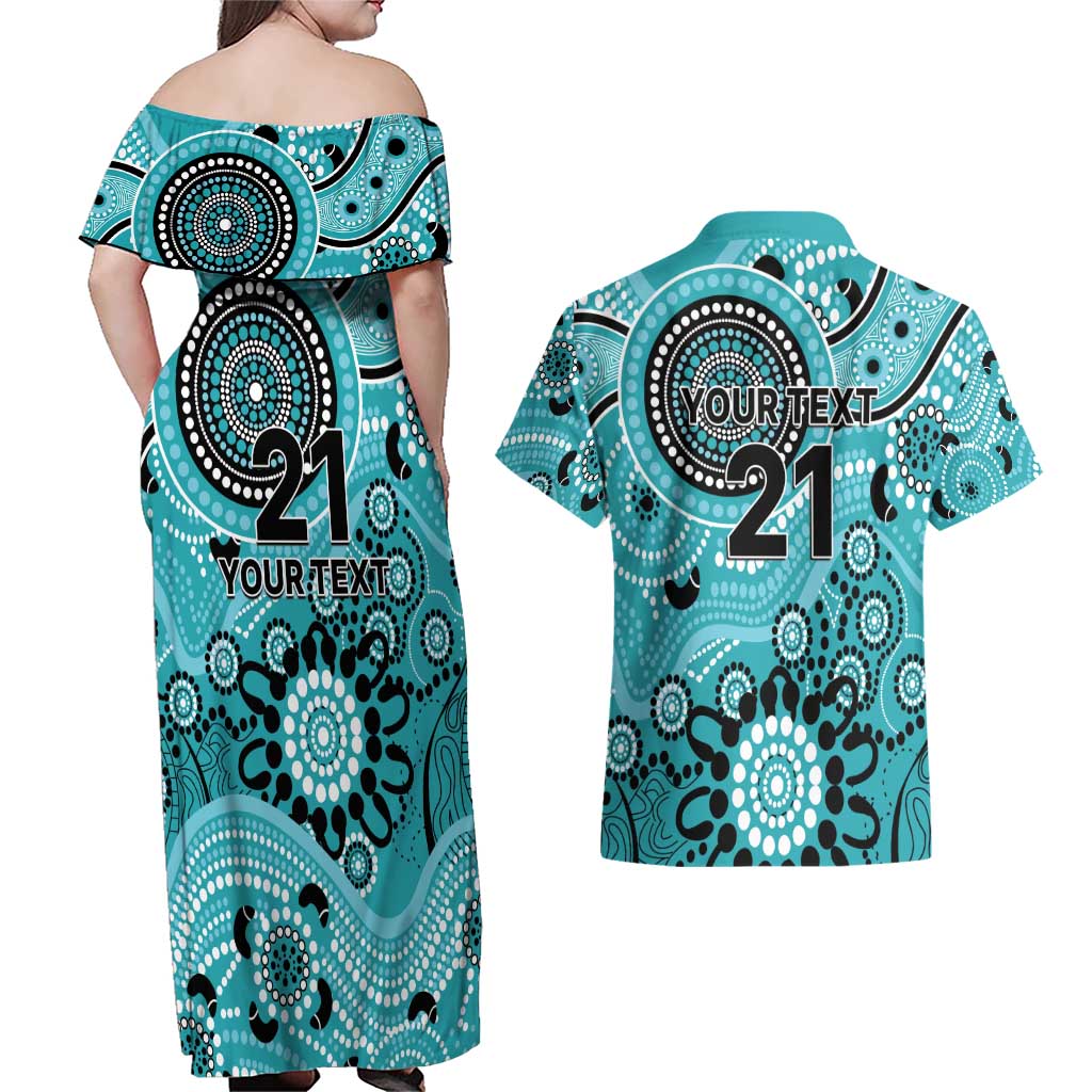 Heat Cricket Custom Couples Matching Off Shoulder Maxi Dress and Hawaiian Shirt Australian Aboriginal
