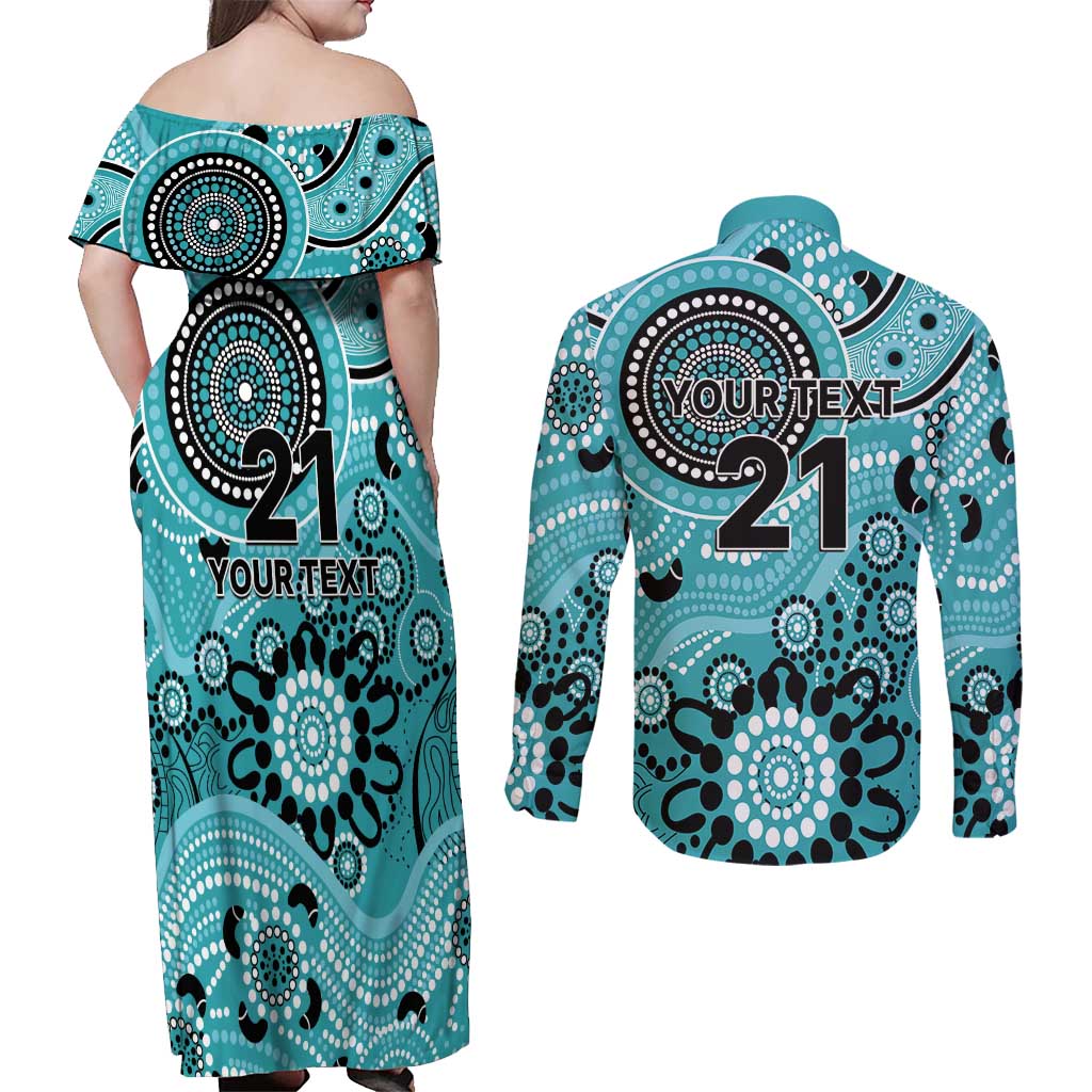 Heat Cricket Custom Couples Matching Off Shoulder Maxi Dress and Long Sleeve Button Shirt Australian Aboriginal