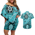 Heat Cricket Custom Couples Matching Off Shoulder Short Dress and Hawaiian Shirt Australian Aboriginal