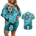 Heat Cricket Custom Couples Matching Off Shoulder Short Dress and Hawaiian Shirt Australian Aboriginal