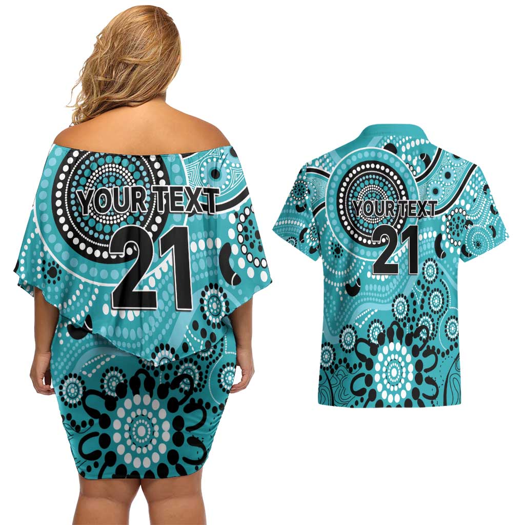 Heat Cricket Custom Couples Matching Off Shoulder Short Dress and Hawaiian Shirt Australian Aboriginal