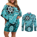 Heat Cricket Custom Couples Matching Off Shoulder Short Dress and Long Sleeve Button Shirt Australian Aboriginal