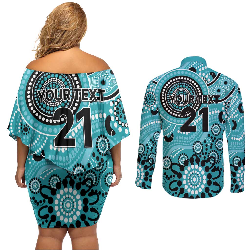 Heat Cricket Custom Couples Matching Off Shoulder Short Dress and Long Sleeve Button Shirt Australian Aboriginal