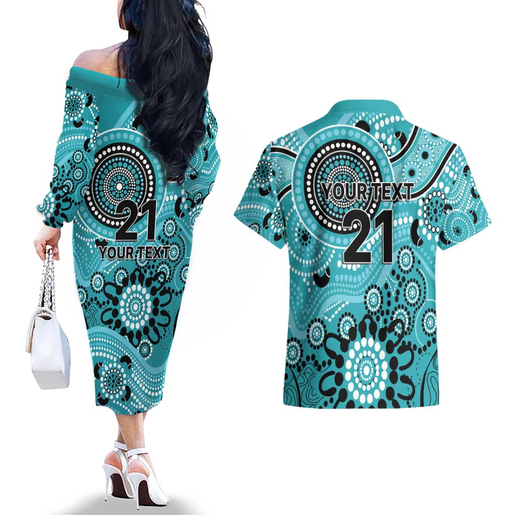 Heat Cricket Custom Couples Matching Off The Shoulder Long Sleeve Dress and Hawaiian Shirt Australian Aboriginal