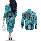 Heat Cricket Custom Couples Matching Off The Shoulder Long Sleeve Dress and Long Sleeve Button Shirt Australian Aboriginal