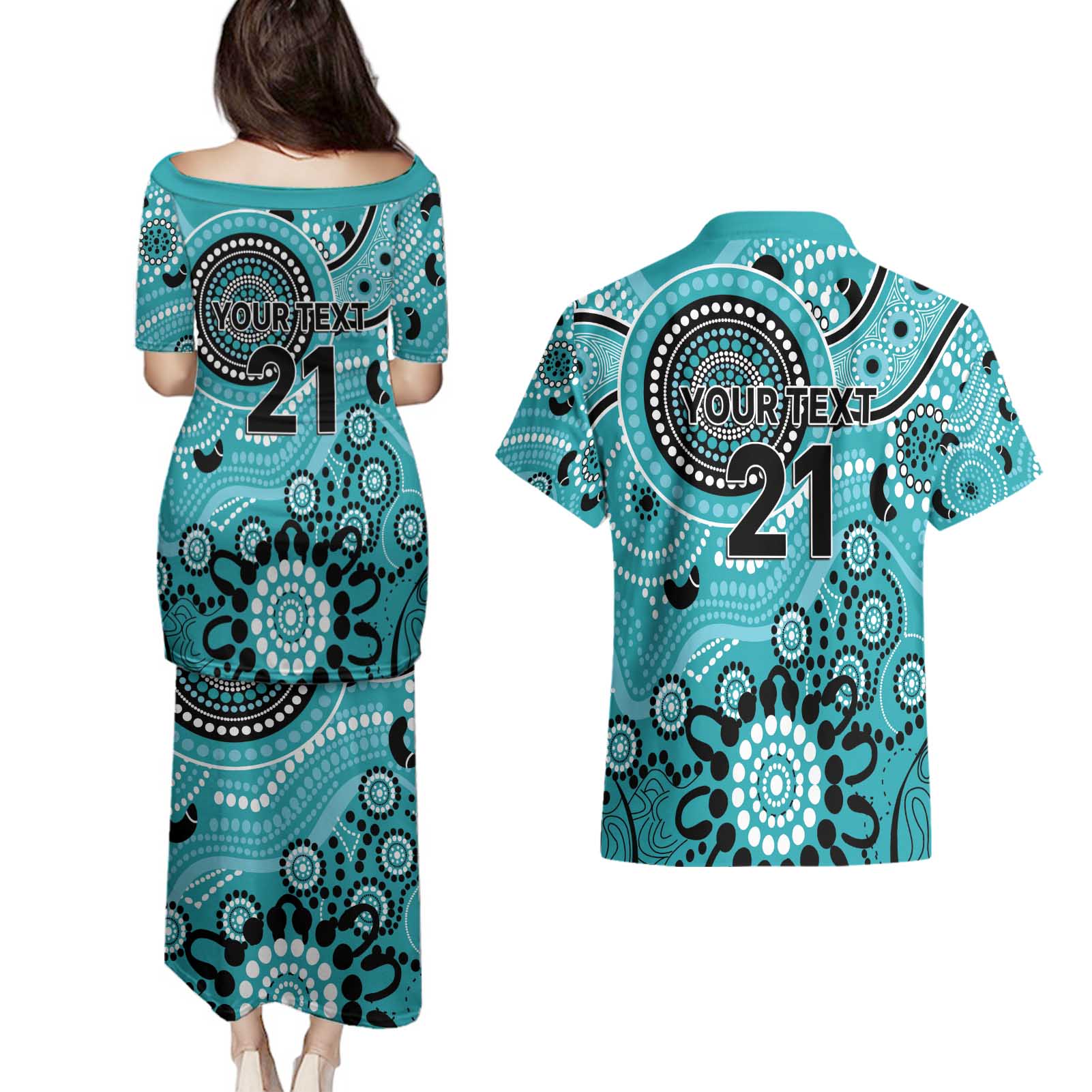 Heat Cricket Custom Couples Matching Puletasi and Hawaiian Shirt Australian Aboriginal