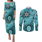 Heat Cricket Custom Couples Matching Puletasi and Long Sleeve Button Shirt Australian Aboriginal