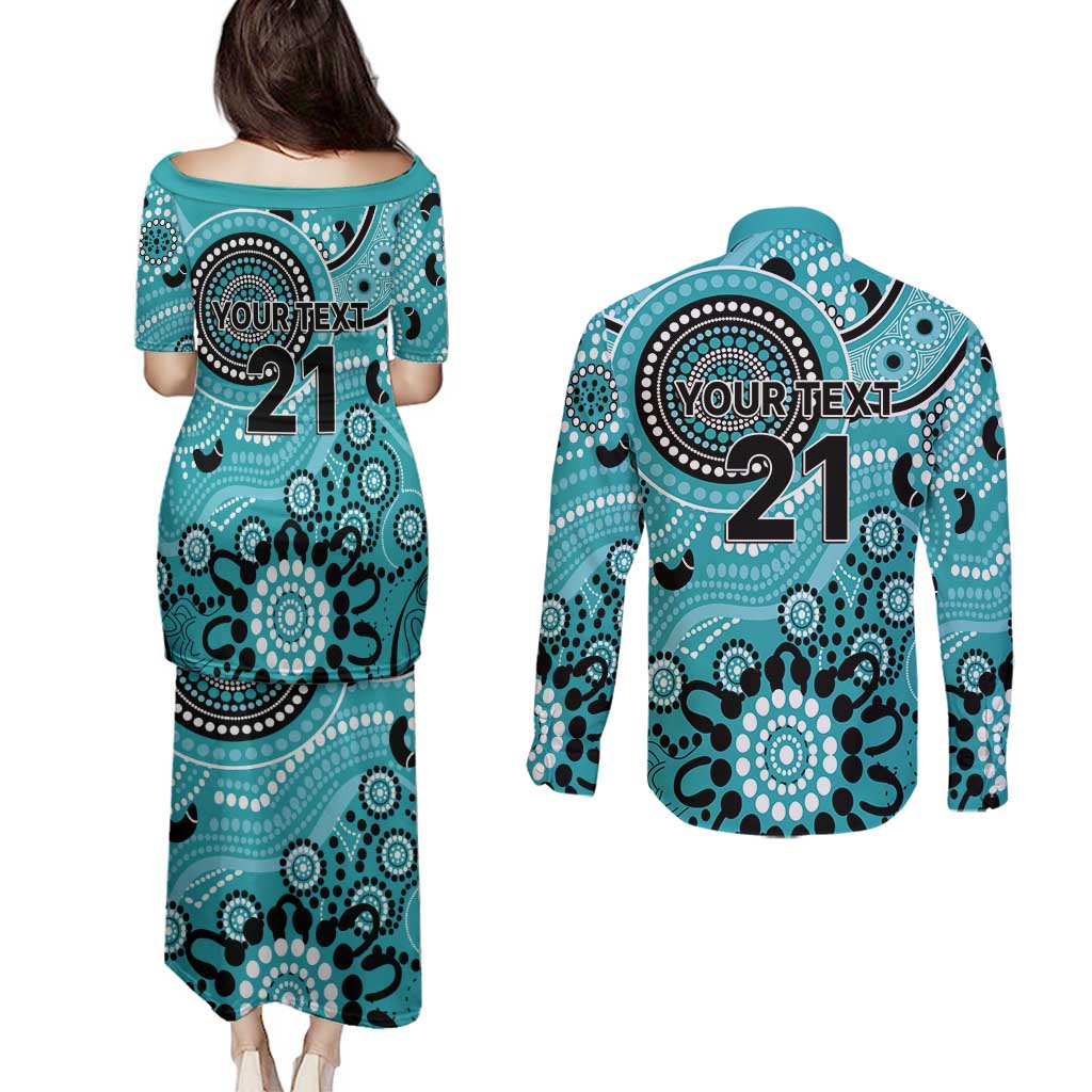 Heat Cricket Custom Couples Matching Puletasi and Long Sleeve Button Shirt Australian Aboriginal