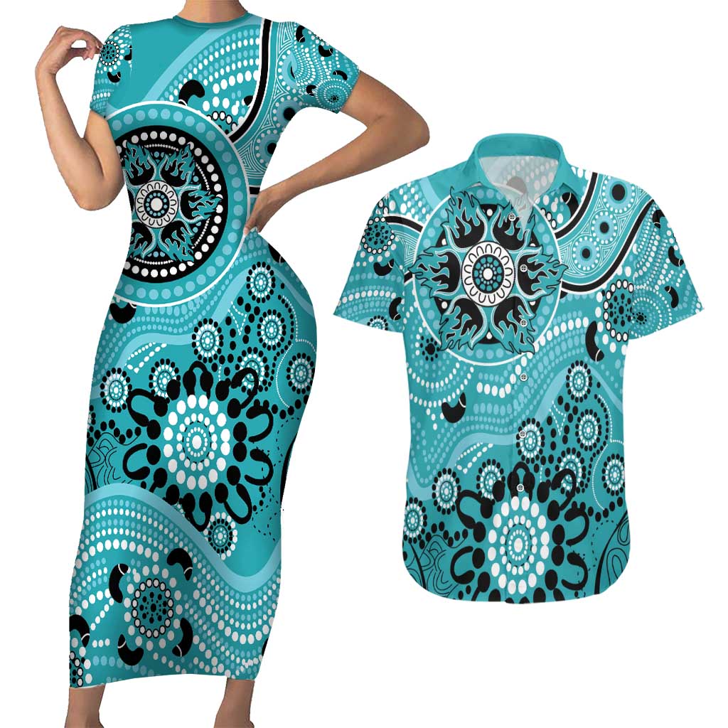 Heat Cricket Custom Couples Matching Short Sleeve Bodycon Dress and Hawaiian Shirt Australian Aboriginal