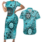 Heat Cricket Custom Couples Matching Short Sleeve Bodycon Dress and Hawaiian Shirt Australian Aboriginal