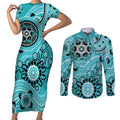 Heat Cricket Custom Couples Matching Short Sleeve Bodycon Dress and Long Sleeve Button Shirt Australian Aboriginal