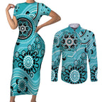 Heat Cricket Custom Couples Matching Short Sleeve Bodycon Dress and Long Sleeve Button Shirt Australian Aboriginal
