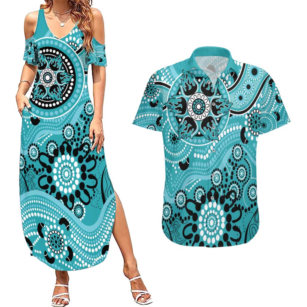 Heat Cricket Custom Couples Matching Summer Maxi Dress and Hawaiian Shirt Australian Aboriginal