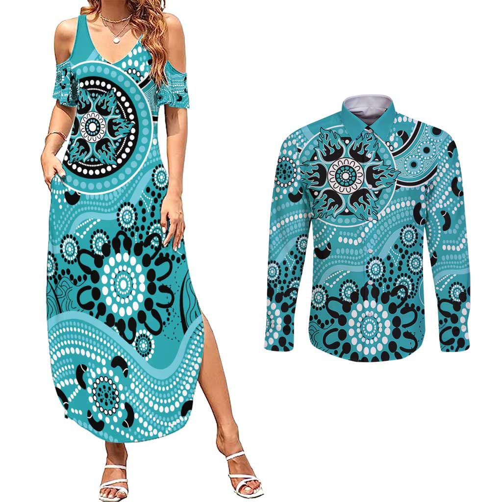 Heat Cricket Custom Couples Matching Summer Maxi Dress and Long Sleeve Button Shirt Australian Aboriginal