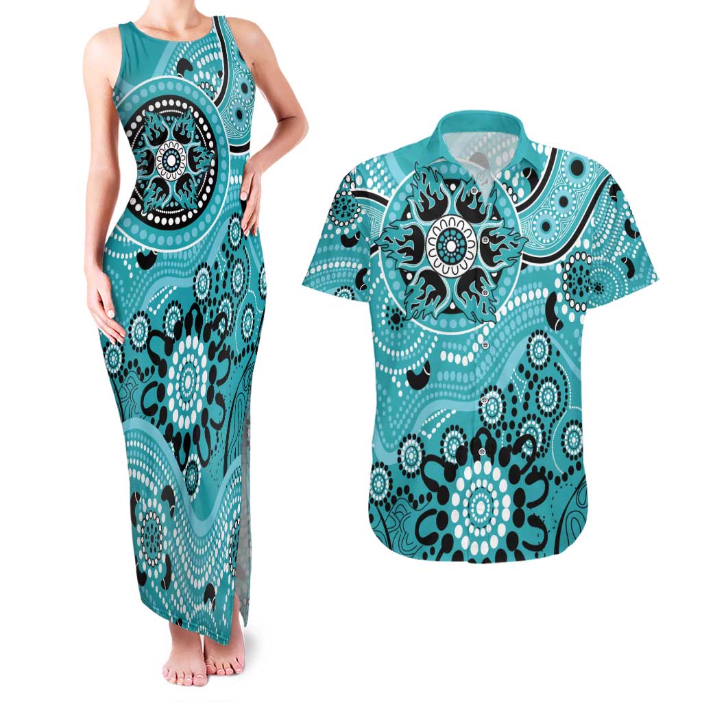 Heat Cricket Custom Couples Matching Tank Maxi Dress and Hawaiian Shirt Australian Aboriginal