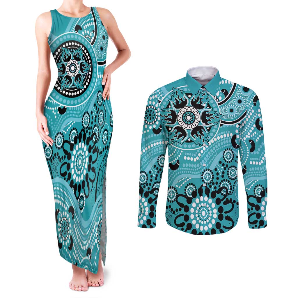 Heat Cricket Custom Couples Matching Tank Maxi Dress and Long Sleeve Button Shirt Australian Aboriginal