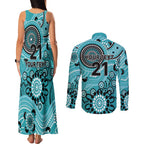 Heat Cricket Custom Couples Matching Tank Maxi Dress and Long Sleeve Button Shirt Australian Aboriginal