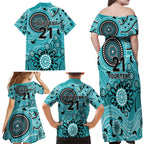Heat Cricket Custom Family Matching Off Shoulder Maxi Dress and Hawaiian Shirt Australian Aboriginal