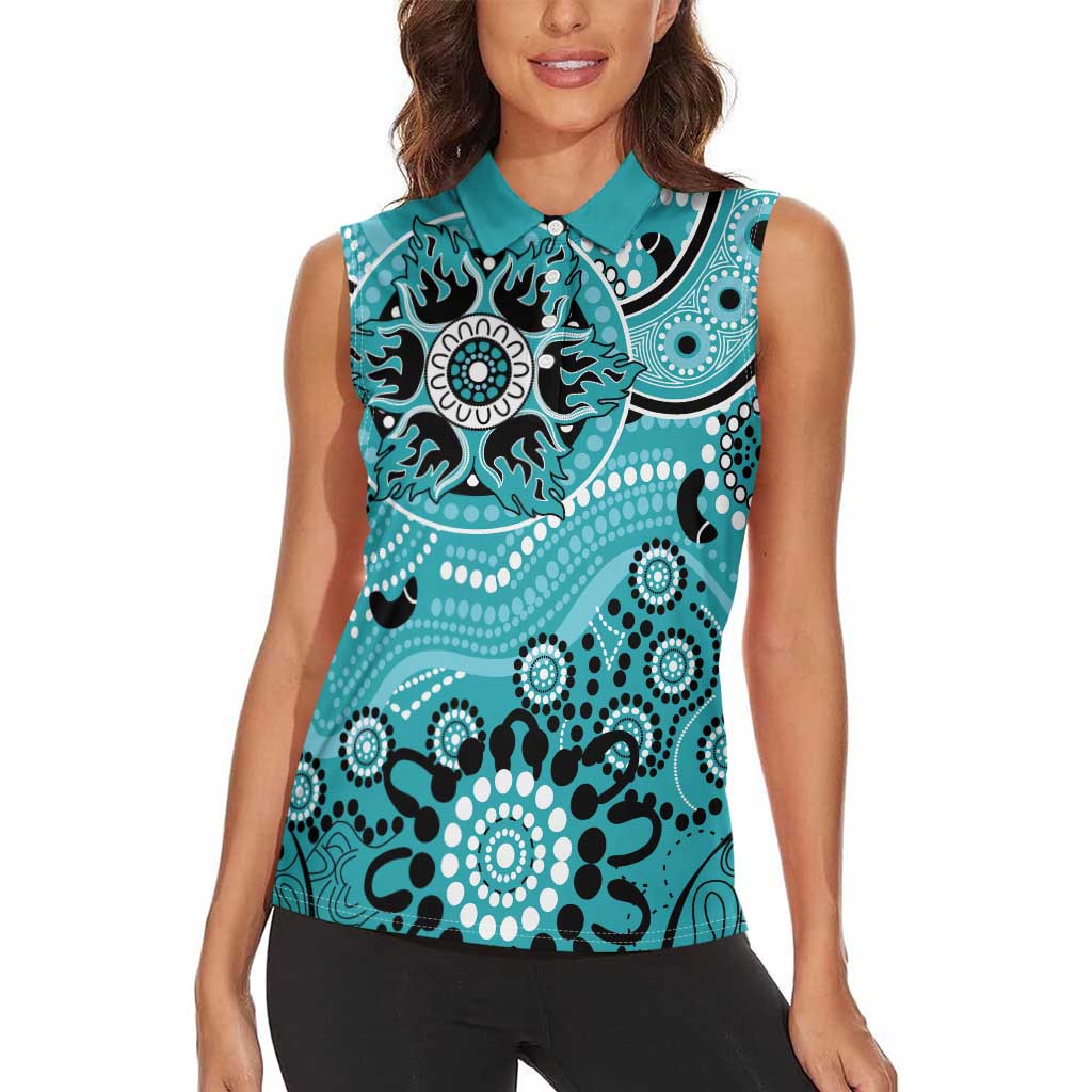Heat Cricket Custom Women Sleeveless Polo Shirt Australian Aboriginal