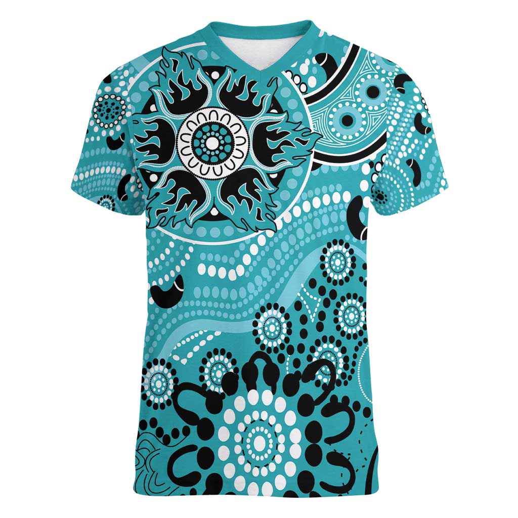 Heat Cricket Custom Women V-Neck T-Shirt Australian Aboriginal