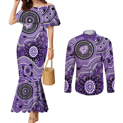 Hurricanes Cricket Custom Couples Matching Mermaid Dress and Long Sleeve Button Shirt Australian Aboriginal
