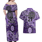 Hurricanes Cricket Custom Couples Matching Off Shoulder Maxi Dress and Hawaiian Shirt Australian Aboriginal