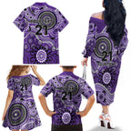 Hurricanes Cricket Custom Family Matching Off The Shoulder Long Sleeve Dress and Hawaiian Shirt Australian Aboriginal