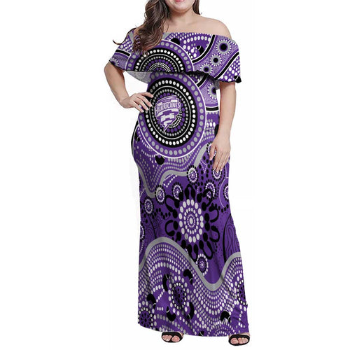 Hurricanes Cricket Custom Family Matching Off Shoulder Maxi Dress and Hawaiian Shirt Australian Aboriginal