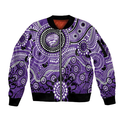 Hurricanes Cricket Custom Sleeve Zip Bomber Jacket Australian Aboriginal