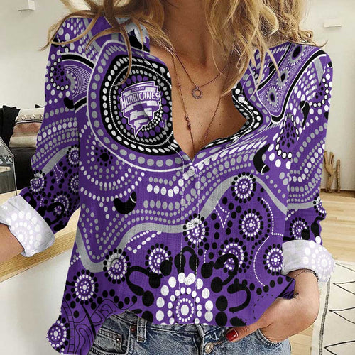 Hurricanes Cricket Custom Women Casual Shirt Australian Aboriginal