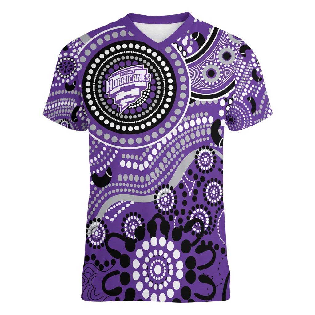 Hurricanes Cricket Custom Women V-Neck T-Shirt Australian Aboriginal