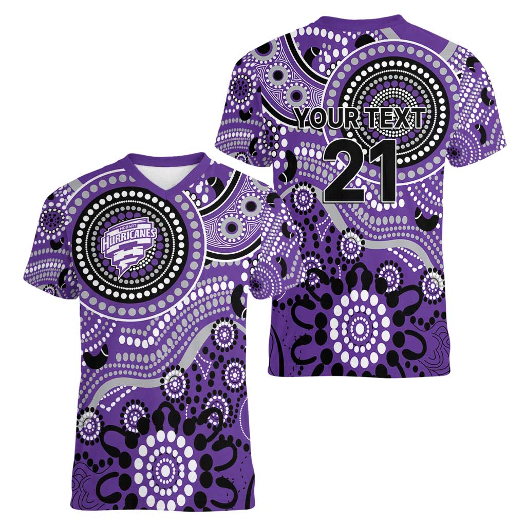 Hurricanes Cricket Custom Women V-Neck T-Shirt Australian Aboriginal