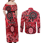 Renegades Cricket Custom Couples Matching Off Shoulder Maxi Dress and Long Sleeve Button Shirt Australian Aboriginal