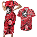 Renegades Cricket Custom Couples Matching Short Sleeve Bodycon Dress and Hawaiian Shirt Australian Aboriginal
