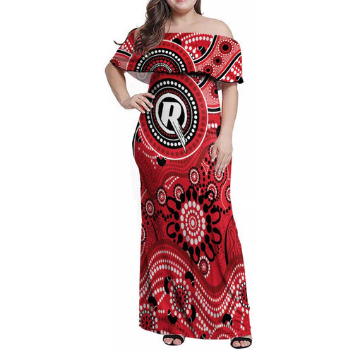 Renegades Cricket Custom Family Matching Off Shoulder Maxi Dress and Hawaiian Shirt Australian Aboriginal