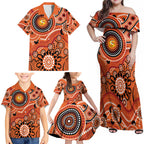 Scorchers Cricket Custom Family Matching Off Shoulder Maxi Dress and Hawaiian Shirt Australian Aboriginal