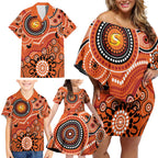 Scorchers Cricket Custom Family Matching Off Shoulder Short Dress and Hawaiian Shirt Australian Aboriginal