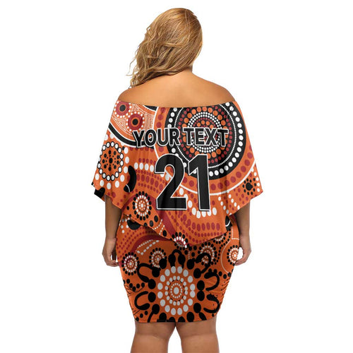 Scorchers Cricket Custom Family Matching Off Shoulder Short Dress and Hawaiian Shirt Australian Aboriginal