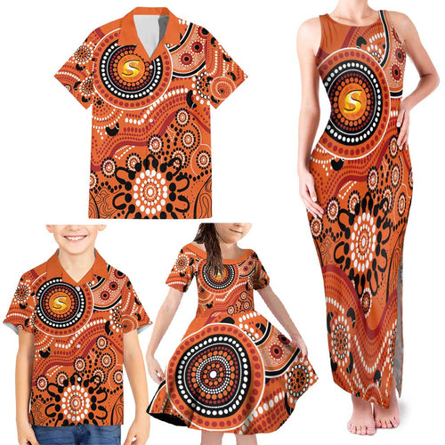 Scorchers Cricket Custom Family Matching Tank Maxi Dress and Hawaiian Shirt Australian Aboriginal