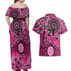 Sixers Cricket Custom Couples Matching Off Shoulder Maxi Dress and Hawaiian Shirt Australian Aboriginal