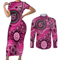 Sixers Cricket Custom Couples Matching Short Sleeve Bodycon Dress and Long Sleeve Button Shirt Australian Aboriginal